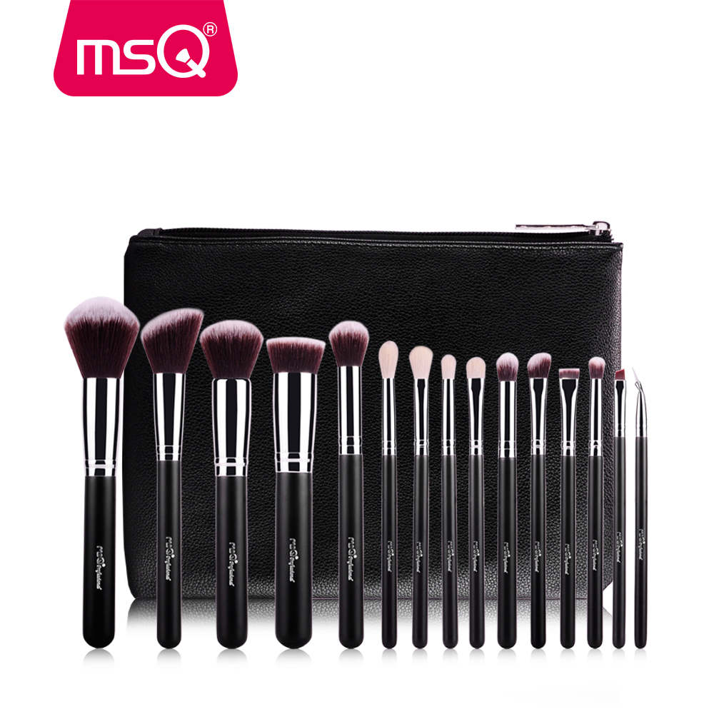 MSQ Pro 15 Pieces Makeup Brushes Set Plus Leather Case